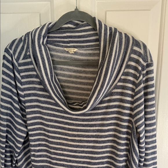 Sonoma Blue and White Striped Cowl Neck Sweater - Picture 3 of 9